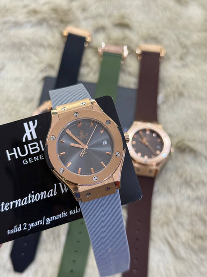 Montre Hblt Bleu & Or Rose Sertie de Cristaux