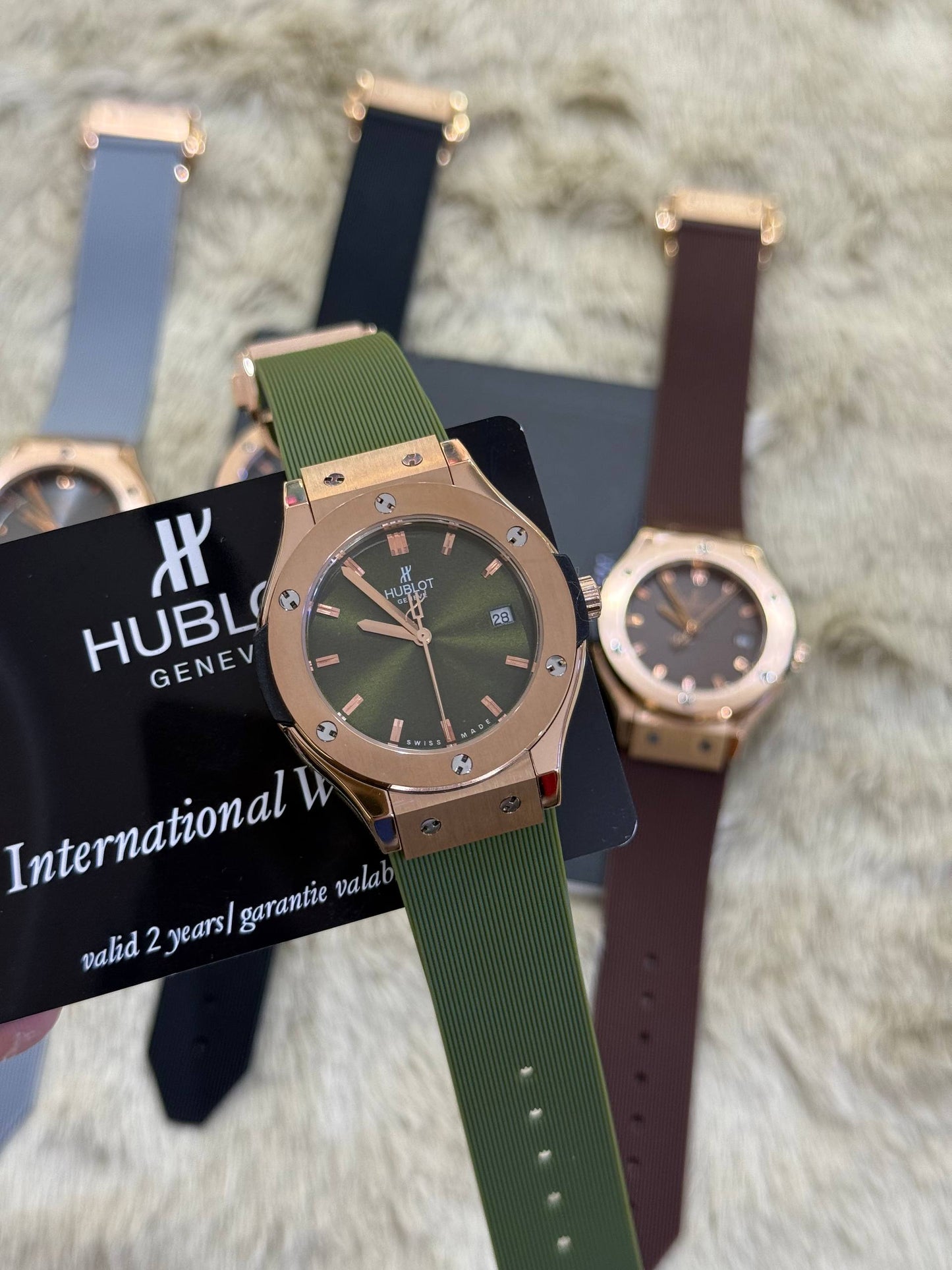 Montre Hblt Bleu & Or Rose Sertie de Cristaux