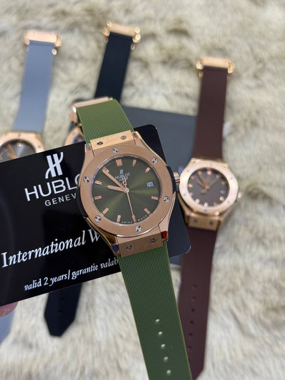 Montre Hblt Bleu & Or Rose Sertie de Cristaux