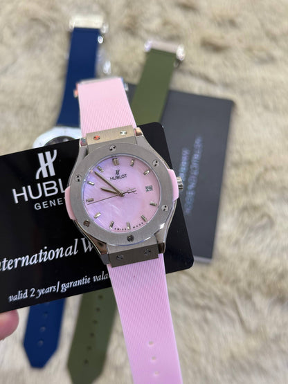Montre Hblt Bleu & Or Rose Sertie de Cristaux