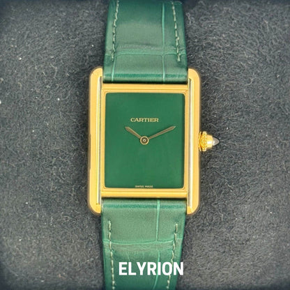 Montre Femme - Tank Louis Vert & Gold