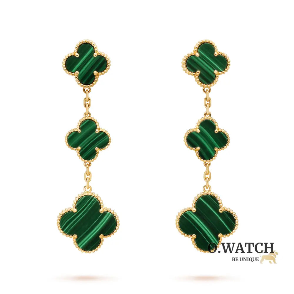 Boucle Van Cleef Vintage Alhambra 3 Motifs Vert Malachite