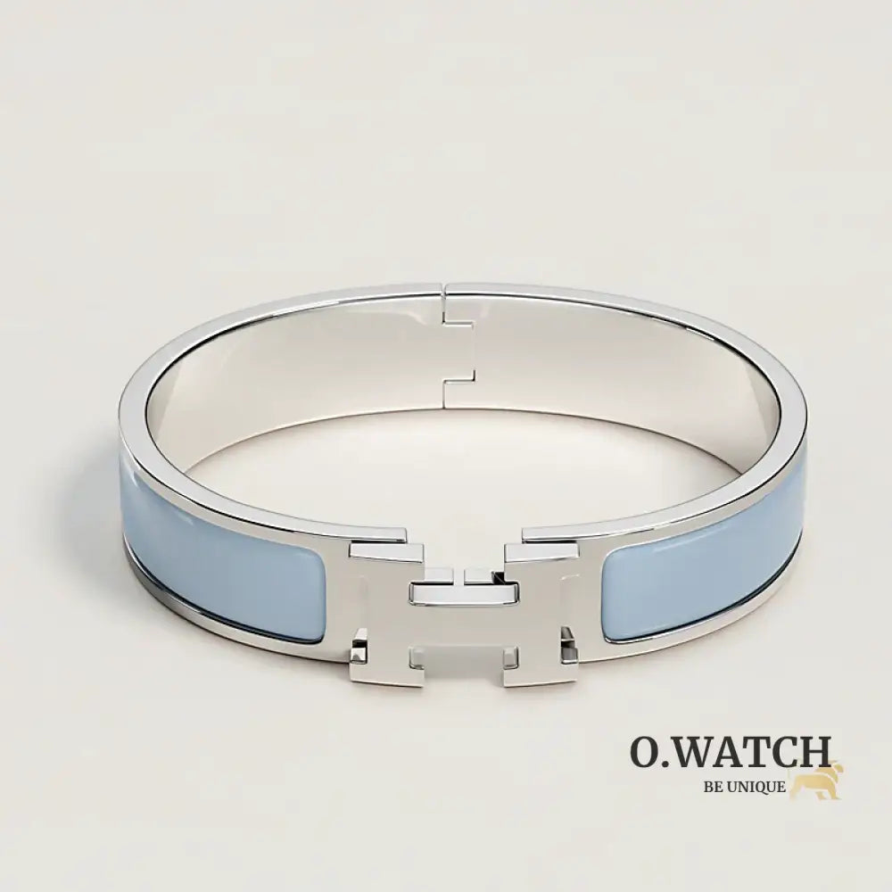BRACELET HERMES CLIC H BLEU CIEL ARGENTÉ