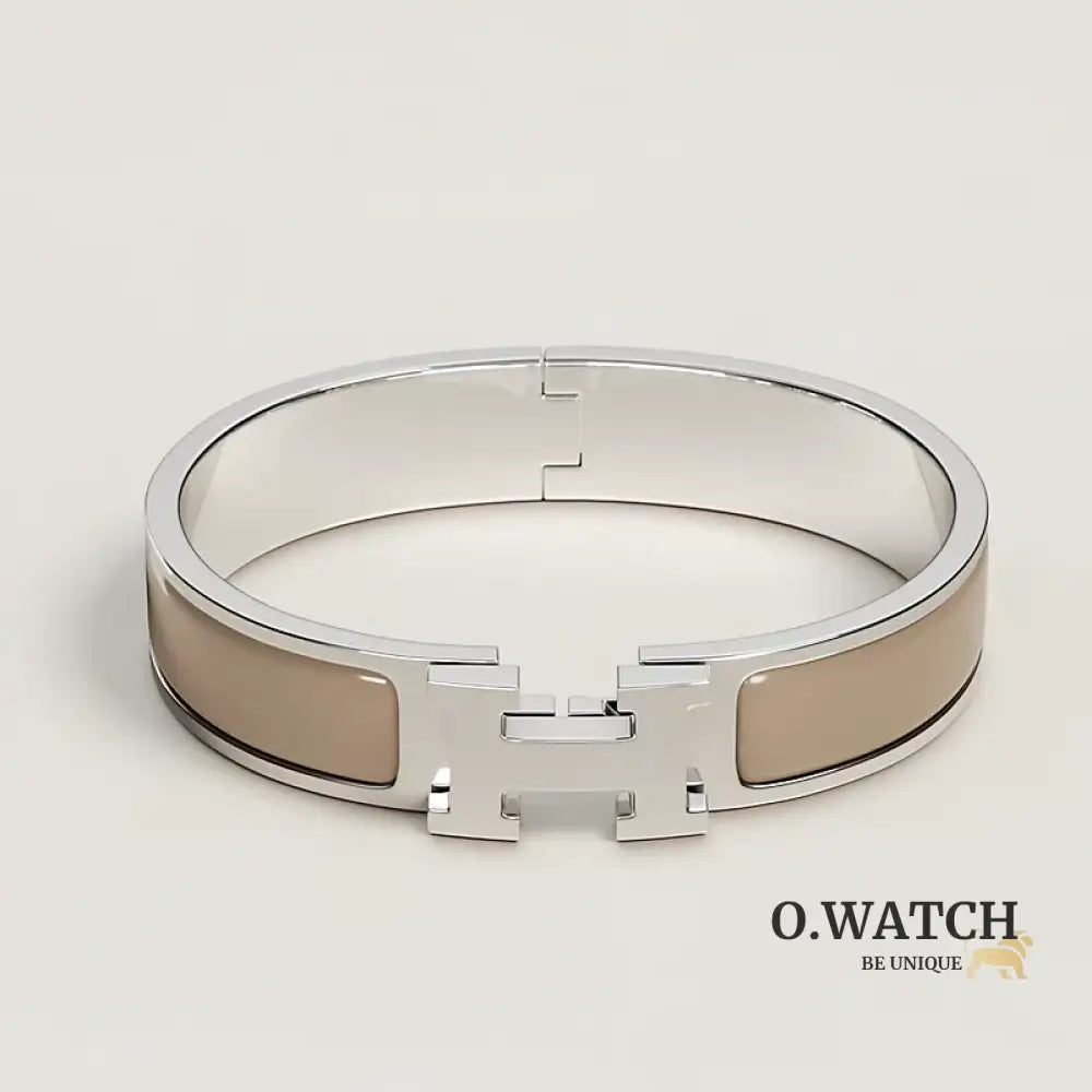 BRACELET HERMES CLIC H MARRON GLACÉ ARGENTÉ