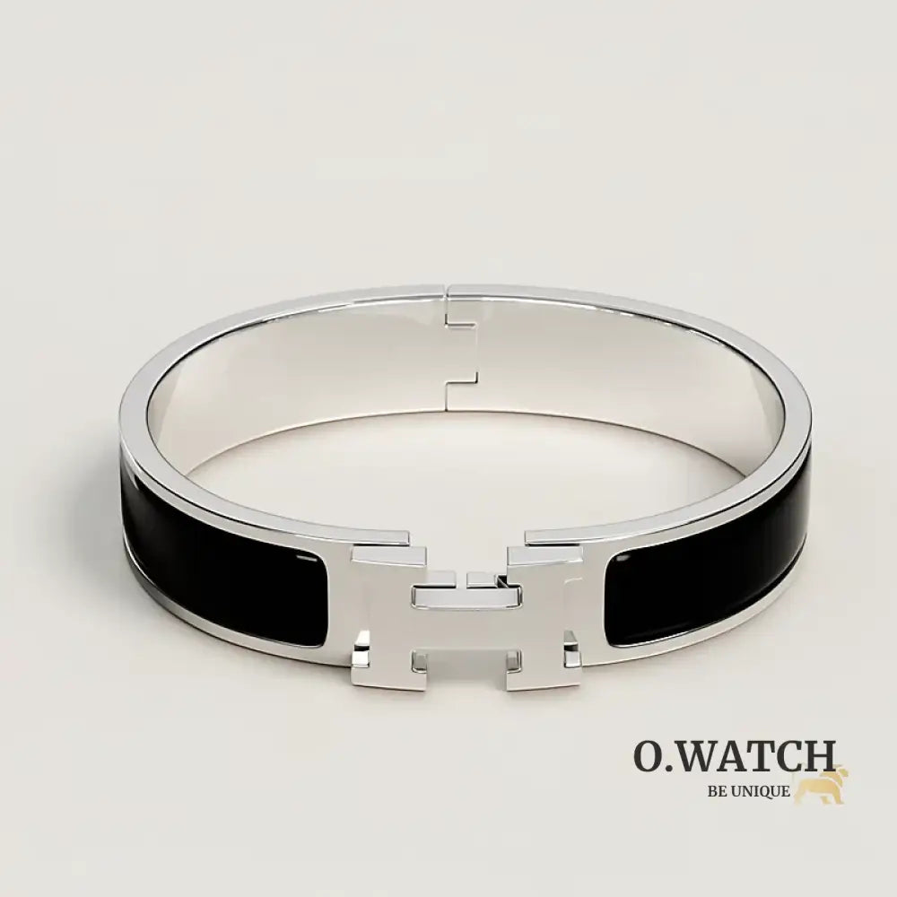 BRACELET HERMES CLIC H NOIR ARGENTÉ
