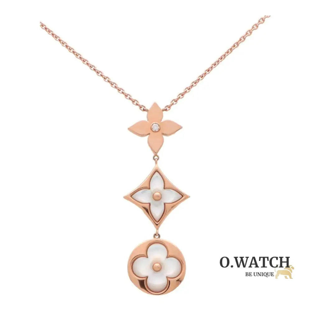 COLLIER LOUIS VUITTON BLOOM LARIAT NACRE BLANC ROSE GOLD