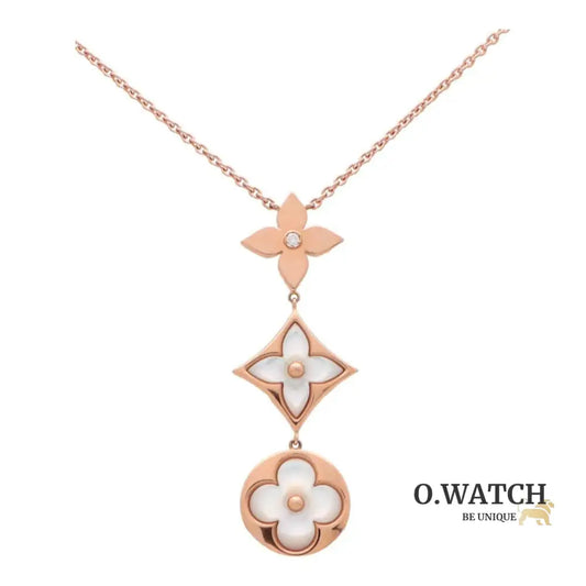COLLIER LOUIS VUITTON BLOOM LARIAT NACRE BLANC ROSE GOLD