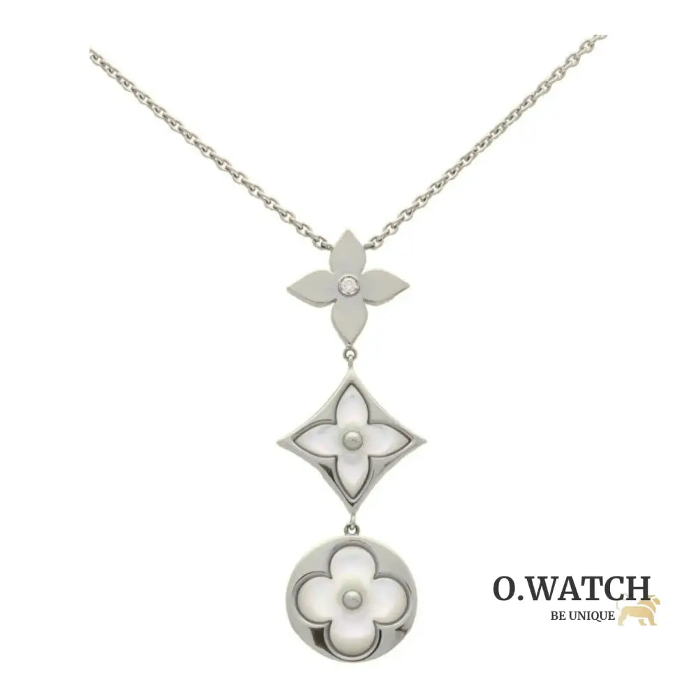 COLLIER LOUIS VUITTON BLOOM LARIAT NACRE BLANC WHITE GOLD