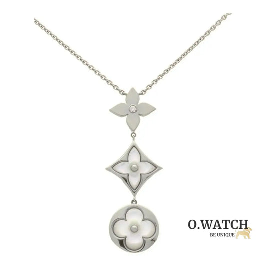 COLLIER LOUIS VUITTON BLOOM LARIAT NACRE BLANC WHITE GOLD