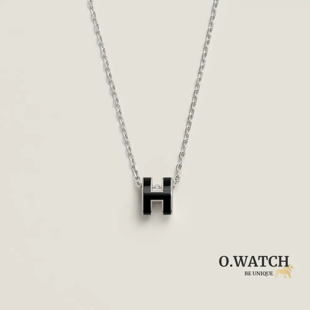 COLLIER PENDENTIF HERMES NOIR WHITE GOLD