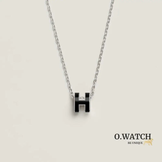 COLLIER PENDENTIF HERMES NOIR WHITE GOLD