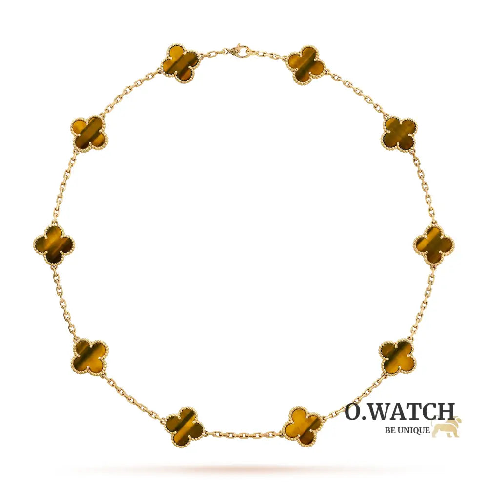 Collier Vintage Alhambra 7 Motifs Marron Tiger Eye