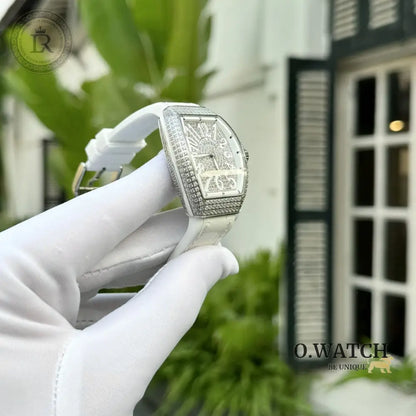 Franck Muller Cintrée Curvex Édition Blanche Sertie de Diamants