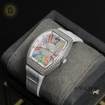 Franck Muller Cintrée Curvex Rêves en Couleurs Édition Full Diamants Blanche