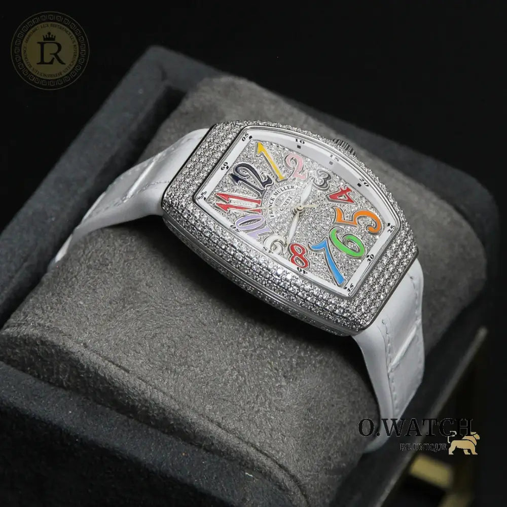 Franck Muller Cintrée Curvex Rêves en Couleurs Édition Full Diamants Blanche