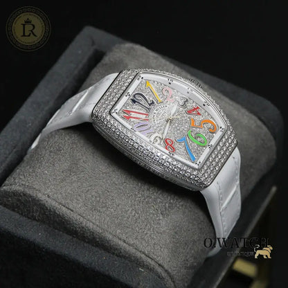 Franck Muller Cintrée Curvex Rêves en Couleurs Édition Full Diamants Blanche