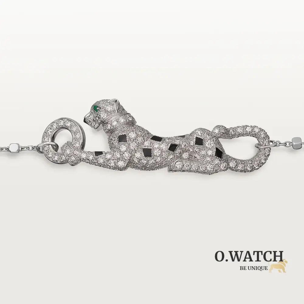 GOURMETTE CARTIER PANTHERE SUR CHAINE PAVE WHITE GOLD