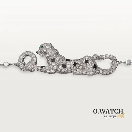 GOURMETTE CARTIER PANTHERE SUR CHAINE PAVE WHITE GOLD
