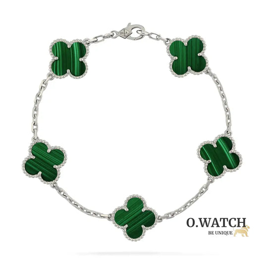 Gourmette Van Cleef Alhambra Vert Malachite White Gold