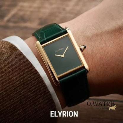 Montre Femme - Tank Louis Vert & Gold