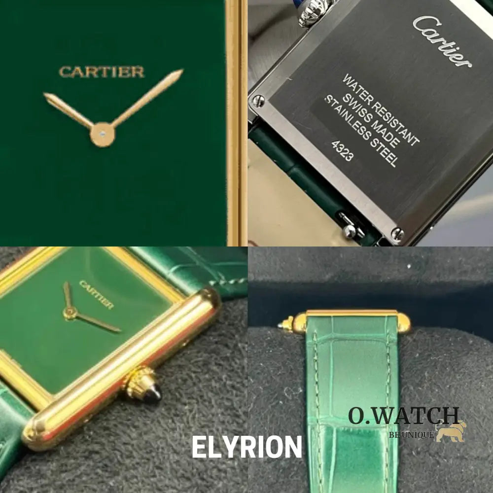 Montre Femme - Tank Louis Vert & Gold