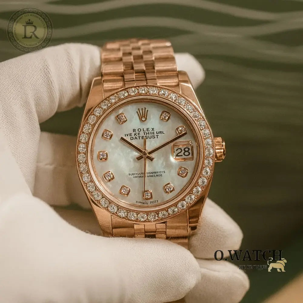 Rolex Lady-Datejust Nacre Blanche serti de diamants or everose et diamants